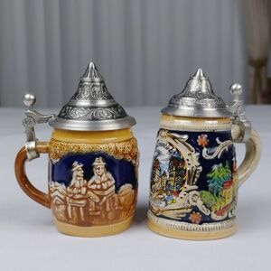 Domex Germany Pair of Mini Ceramic Beer Stein /Salt & Pepper Shakers .